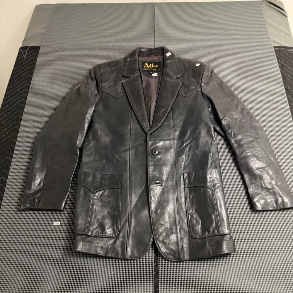 Adler Leatherwear Vintage Black Leather Western Blazer Jacket Mens 40 Yoke